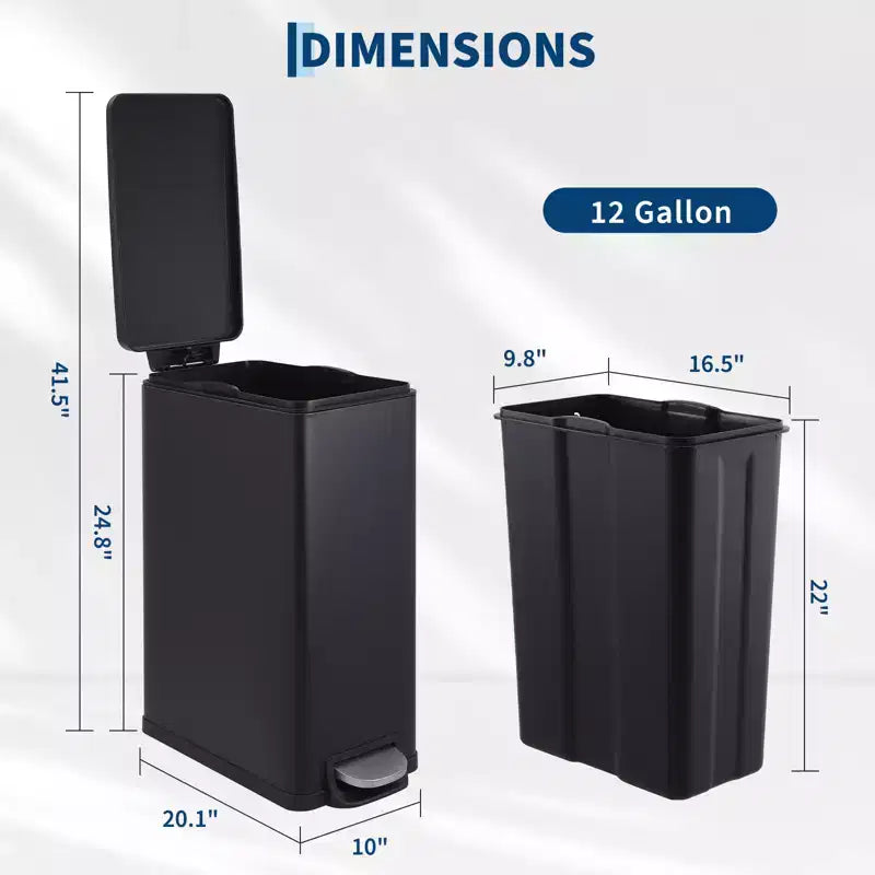 Pattumiera a Pedale Sottile Nera / Bianca / Argento con Coperchio a Chiusura Ammortizzata – 10L / 45L / 55L (1-2 Persone)