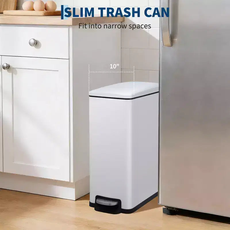 Pattumiera a Pedale Sottile Nera / Bianca / Argento con Coperchio a Chiusura Ammortizzata – 10L / 45L / 55L (1-2 Persone)