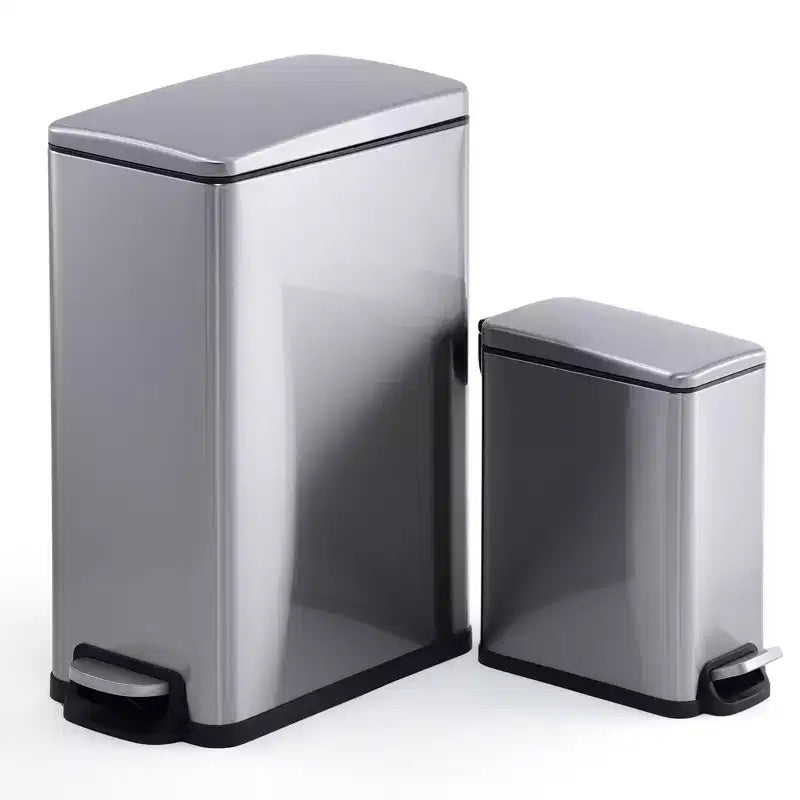 Pattumiera a Pedale Sottile Nera / Bianca / Argento con Coperchio a Chiusura Ammortizzata – 10L / 45L / 55L (1-2 Persone)