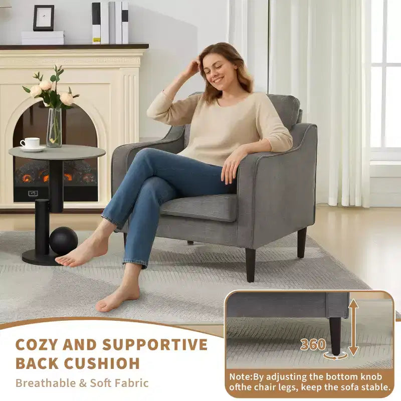 Poltrona singola in lino beige, stile Mid-Century