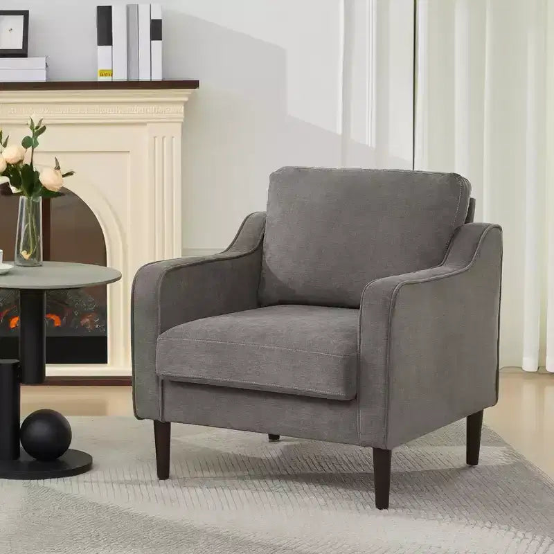 Poltrona singola in lino beige, stile Mid-Century