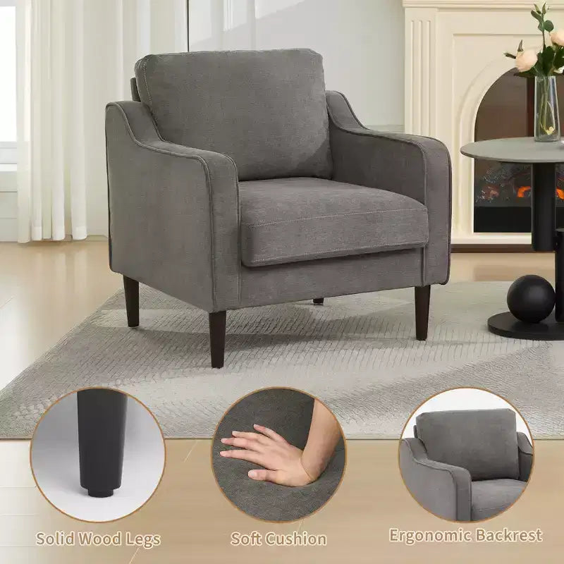 Poltrona singola in lino beige, stile Mid-Century