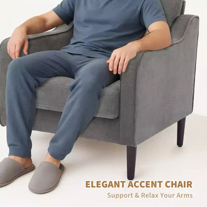 Poltrona singola in lino beige, stile Mid-Century