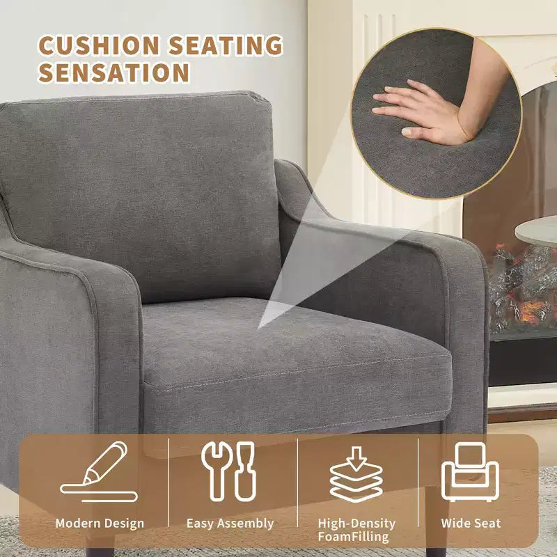 Poltrona singola in lino beige, stile Mid-Century