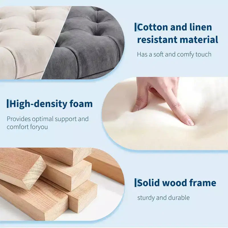 Panca contenitore/ottoman trapuntata beige/grigia, 2 posti, capacità 300 kg