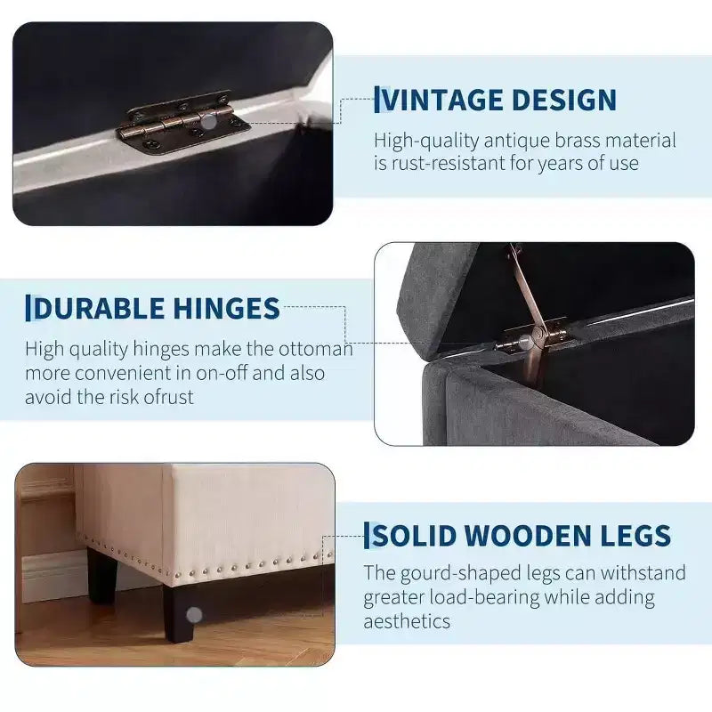 Panca contenitore/ottoman trapuntata beige/grigia, 2 posti, capacità 300 kg