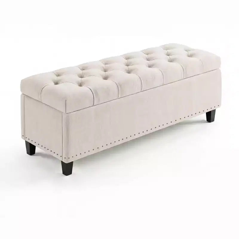 Panca contenitore/ottoman trapuntata beige/grigia, 2 posti, capacità 300 kg