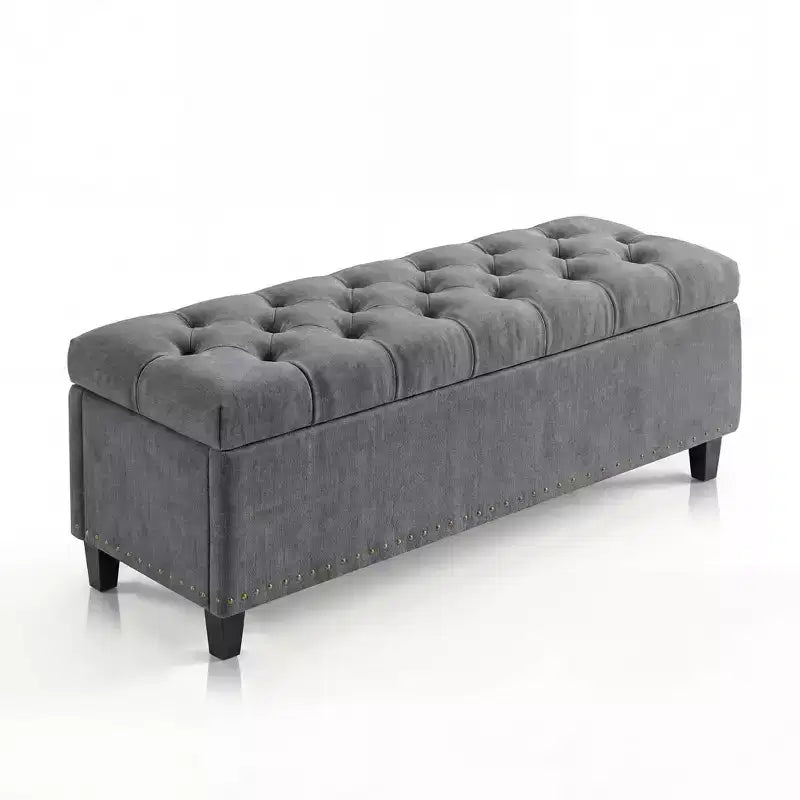 Panca contenitore/ottoman trapuntata beige/grigia, 2 posti, capacità 300 kg