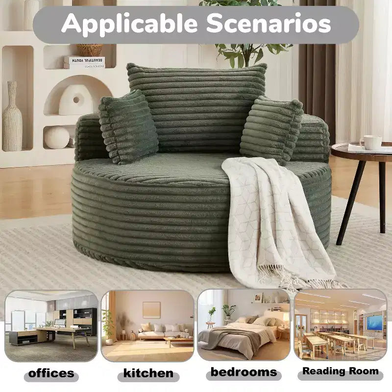 Poltrona rotonda lounge in velluto a coste beige, posto singolo