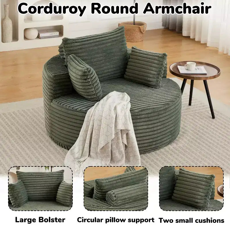 Poltrona rotonda lounge in velluto a coste beige, posto singolo