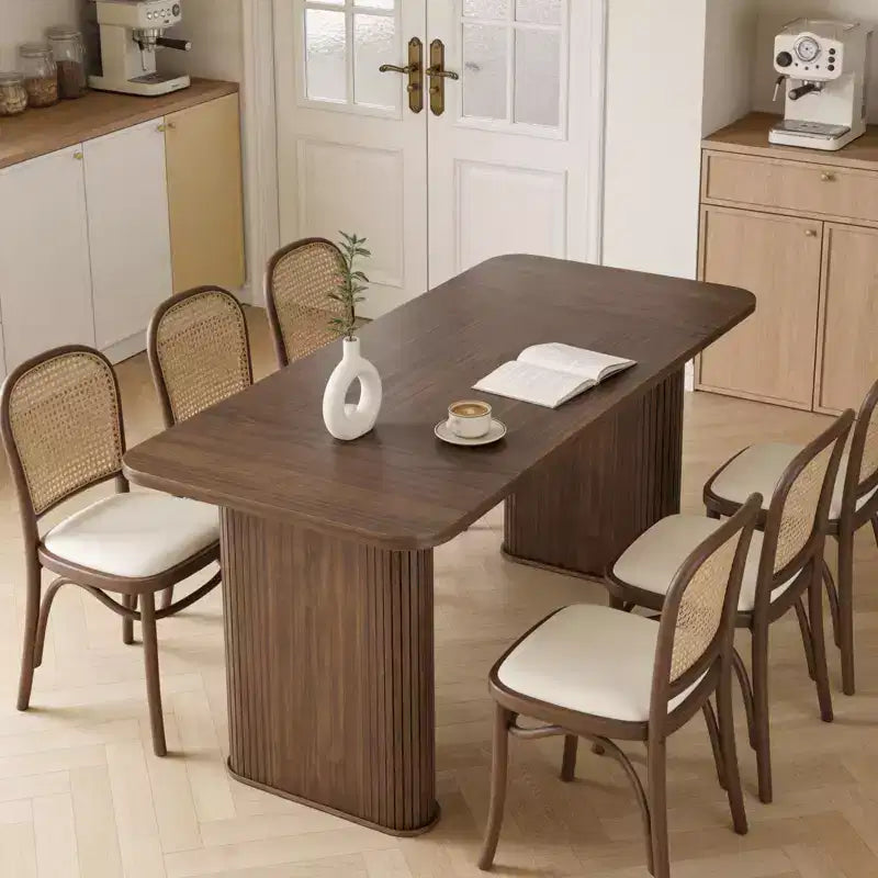 Tavolo da pranzo in legno multicolore per 6 persone – Base a croce, 158 x 78 cm