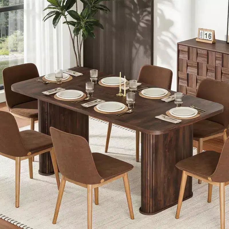 Tavolo da pranzo in legno multicolore per 6 persone – Base a croce, 158 x 78 cm