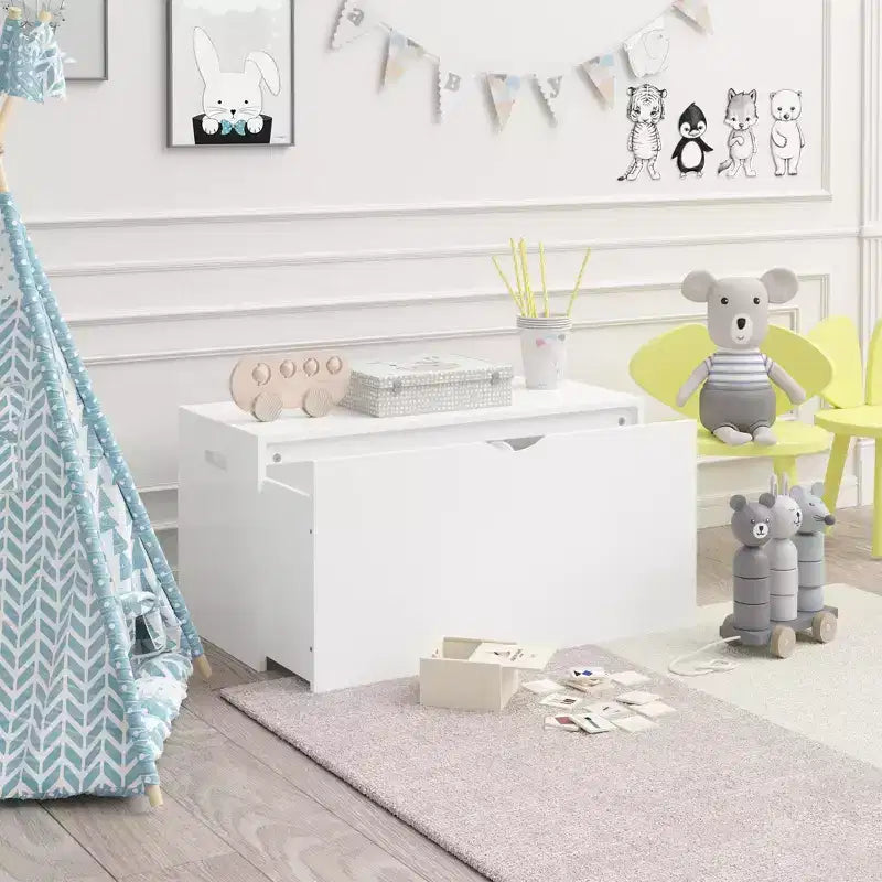 Cassa portagiochi in legno naturale per bambini con cassetto scorrevole, 1 bambino
