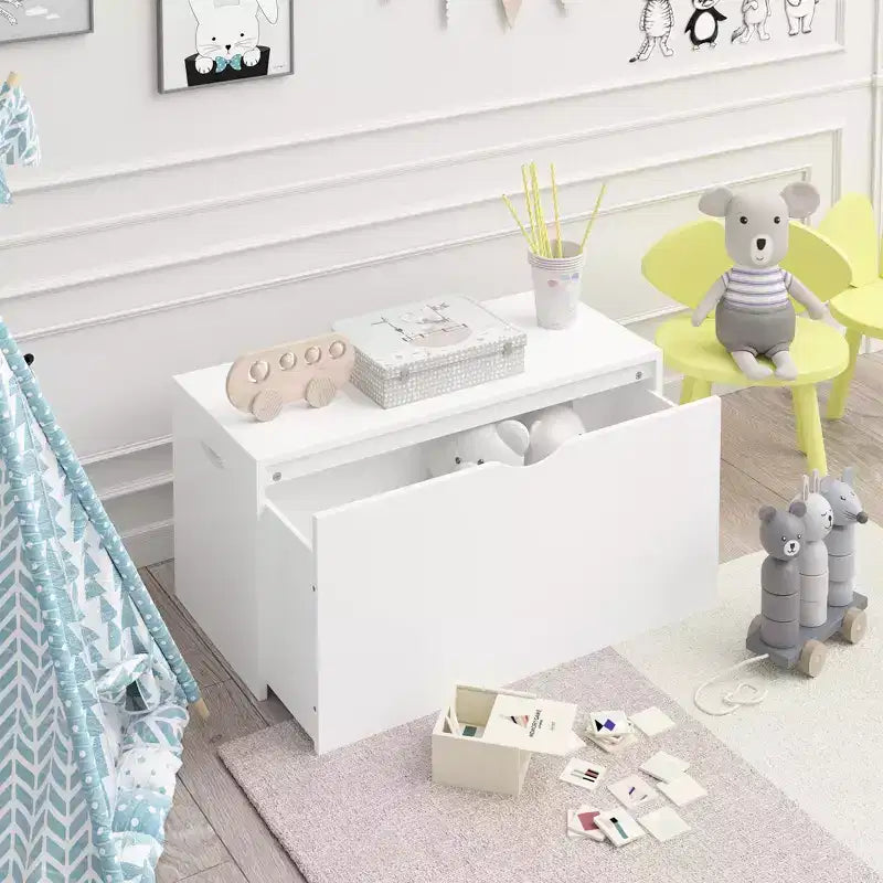 Cassa portagiochi in legno naturale per bambini con cassetto scorrevole, 1 bambino