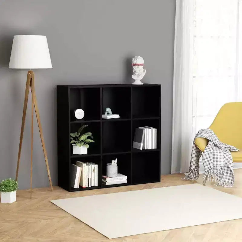 Libreria rettangolare nera, 9 scomparti, montaggio a 1 persona