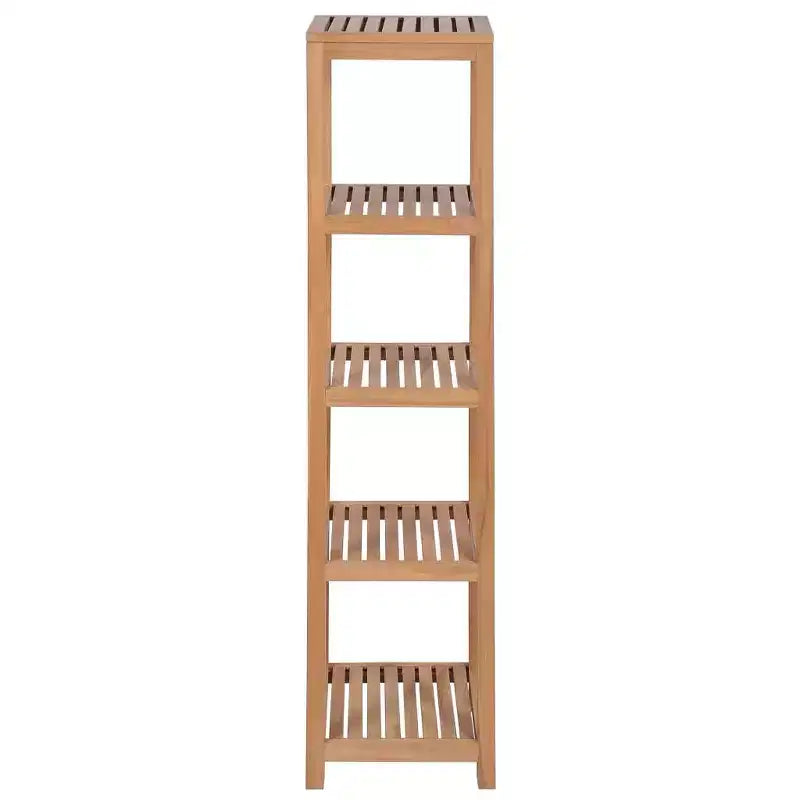 Scaffale alto marrone, in legno massello di teak, 4 ripiani, montaggio a 1 persona