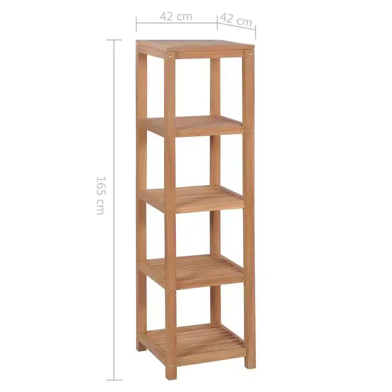 Scaffale alto marrone, in legno massello di teak, 4 ripiani, montaggio a 1 persona