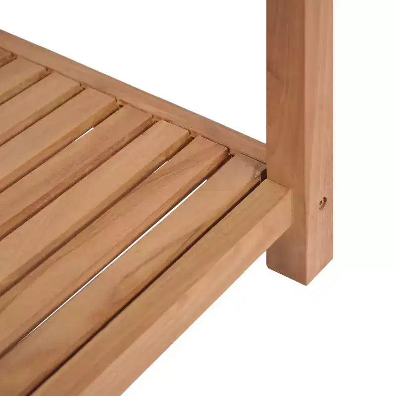 Scaffale alto marrone, in legno massello di teak, 4 ripiani, montaggio a 1 persona