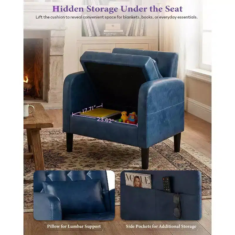 Poltrona d'Appoggio in Similpelle Trapuntata Mid-Century – Nera/Blu, Singola o Set da 2