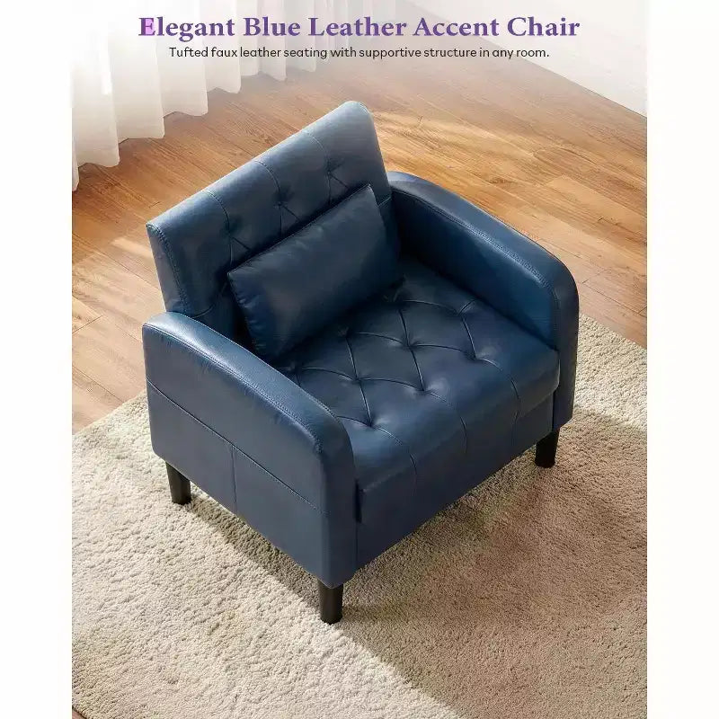 Poltrona d'Appoggio in Similpelle Trapuntata Mid-Century – Nera/Blu, Singola o Set da 2