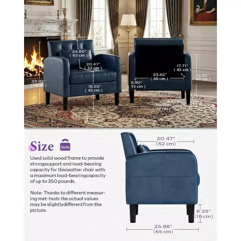 Poltrona d'Appoggio in Similpelle Trapuntata Mid-Century – Nera/Blu, Singola o Set da 2