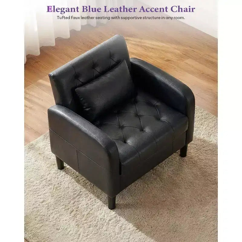 Poltrona d'Appoggio in Similpelle Trapuntata Mid-Century – Nera/Blu, Singola o Set da 2