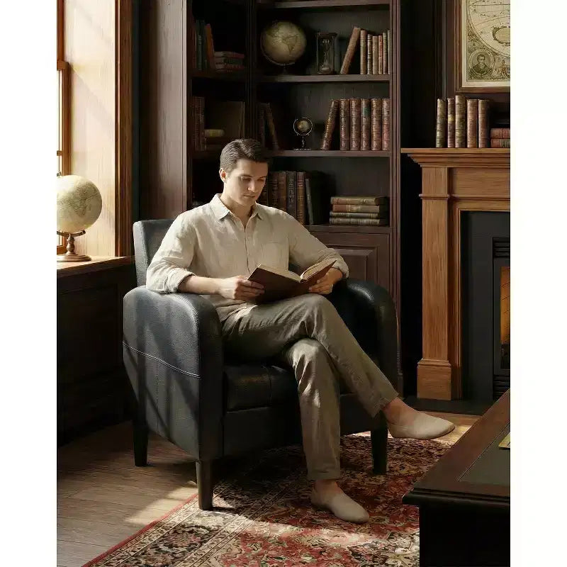 Poltrona d'Appoggio in Similpelle Trapuntata Mid-Century – Nera/Blu, Singola o Set da 2