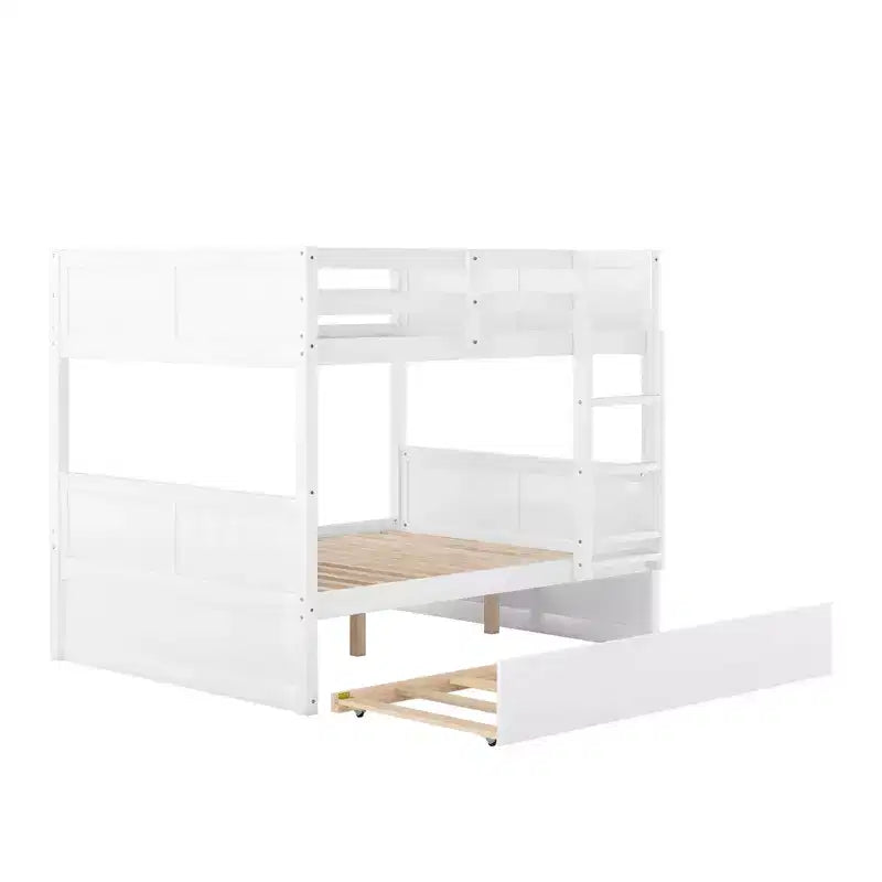 Letto a castello full-over-full bianco con letto estraibile singolo, 3 posti letto