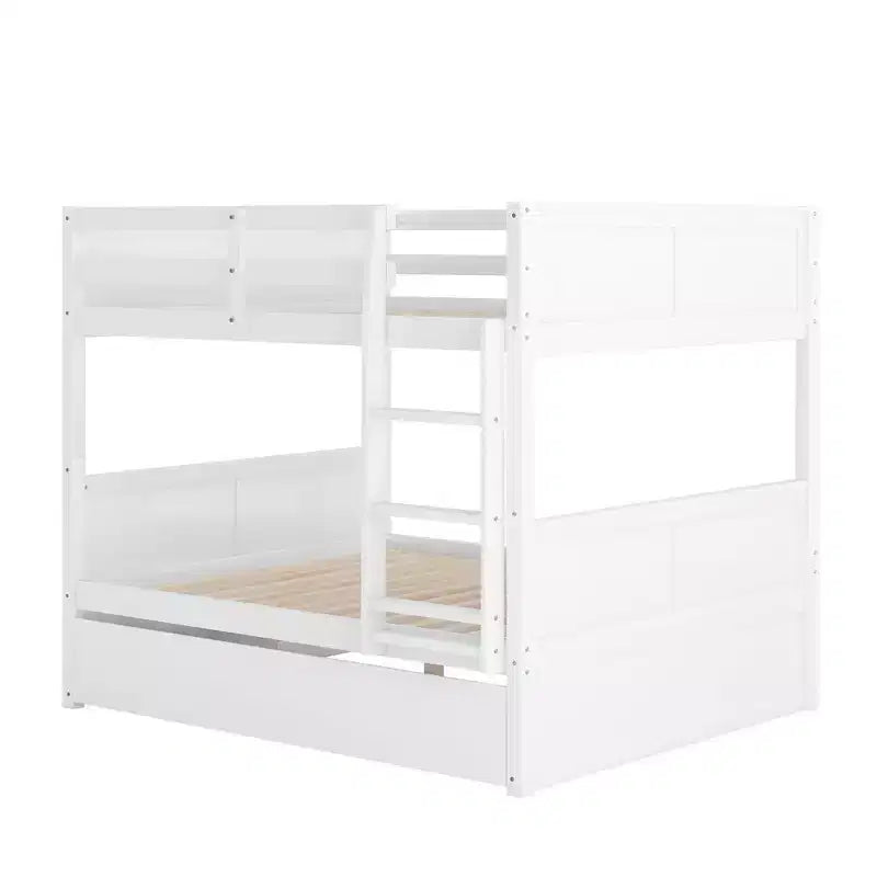 Letto a castello full-over-full bianco con letto estraibile singolo, 3 posti letto