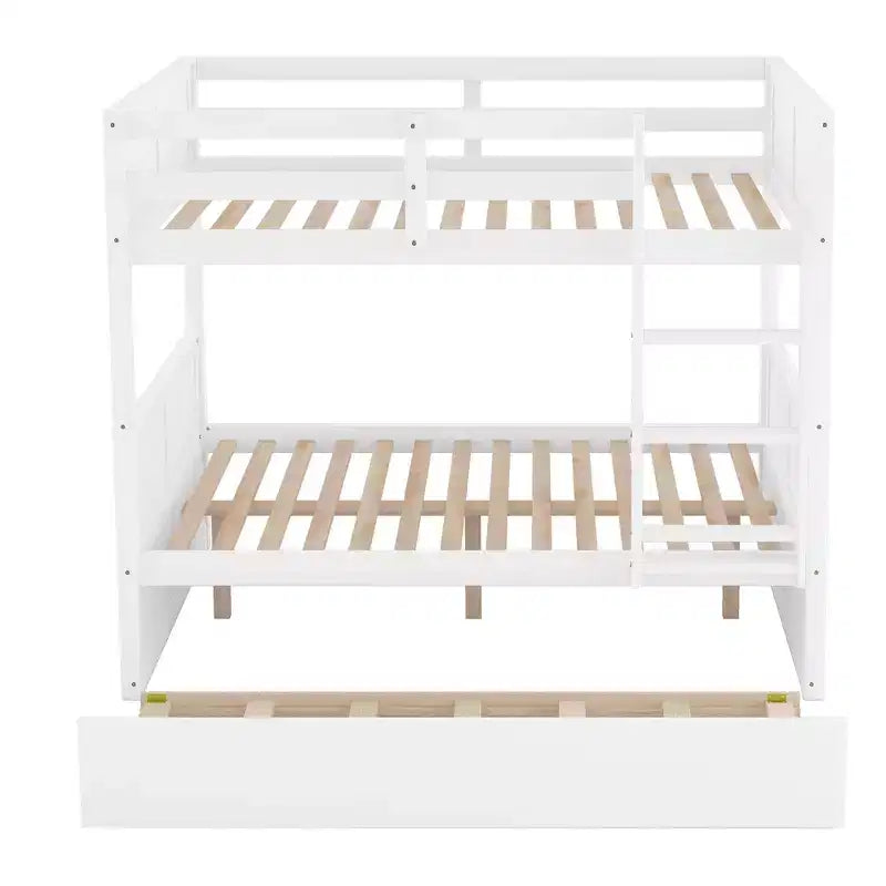 Letto a castello full-over-full bianco con letto estraibile singolo, 3 posti letto