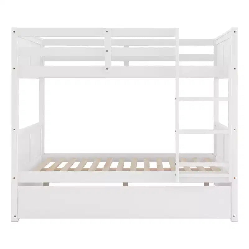 Letto a castello full-over-full bianco con letto estraibile singolo, 3 posti letto