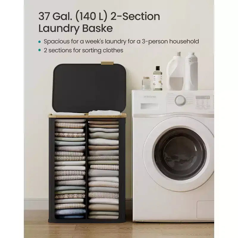 Cesto portabiancheria pieghevole con coperchio crema/nero inchiostro/grigio ardesia – 2 persone, 140 litri