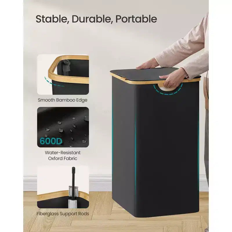 Cesto portabiancheria pieghevole con coperchio crema/nero inchiostro/grigio ardesia – 2 persone, 140 litri