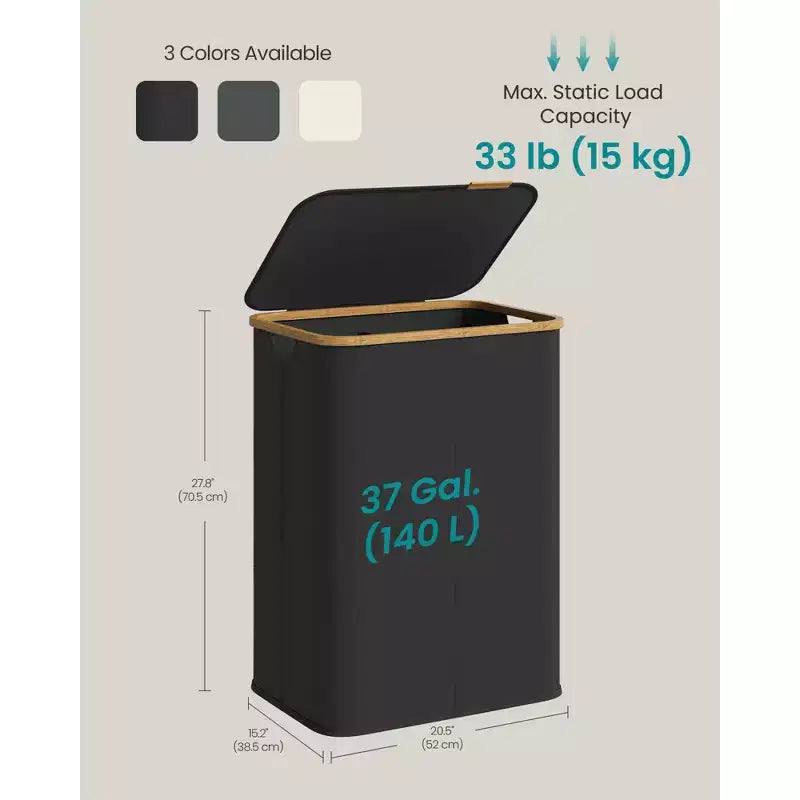 Cesto portabiancheria pieghevole con coperchio crema/nero inchiostro/grigio ardesia – 2 persone, 140 litri