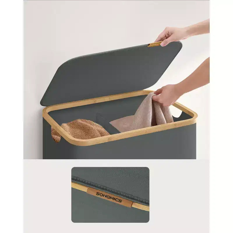 Cesto portabiancheria pieghevole con coperchio crema/nero inchiostro/grigio ardesia – 2 persone, 140 litri