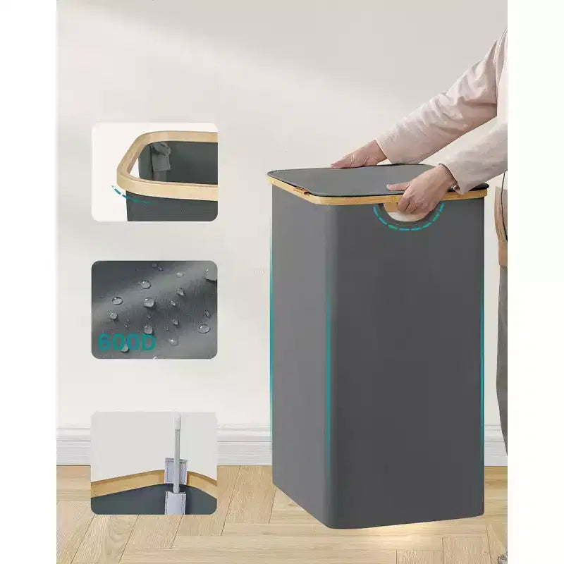 Cesto portabiancheria pieghevole con coperchio crema/nero inchiostro/grigio ardesia – 2 persone, 140 litri