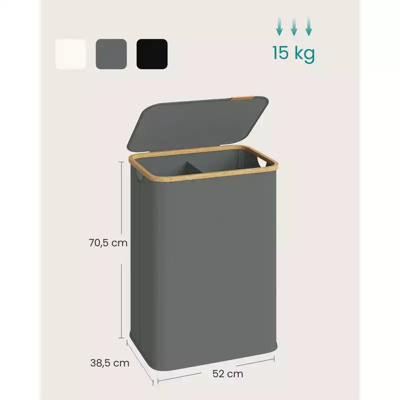 Cesto portabiancheria pieghevole con coperchio crema/nero inchiostro/grigio ardesia – 2 persone, 140 litri