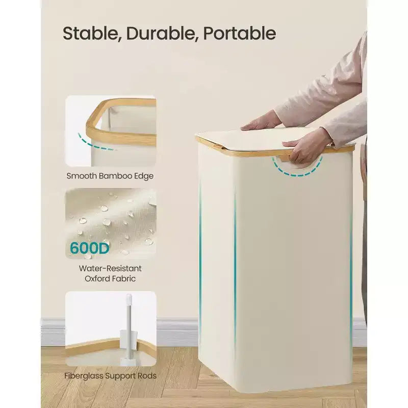 Cesto portabiancheria pieghevole con coperchio crema/nero inchiostro/grigio ardesia – 2 persone, 140 litri