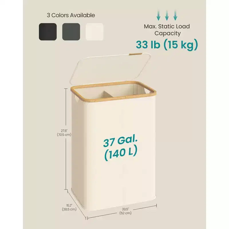 Cesto portabiancheria pieghevole con coperchio crema/nero inchiostro/grigio ardesia – 2 persone, 140 litri