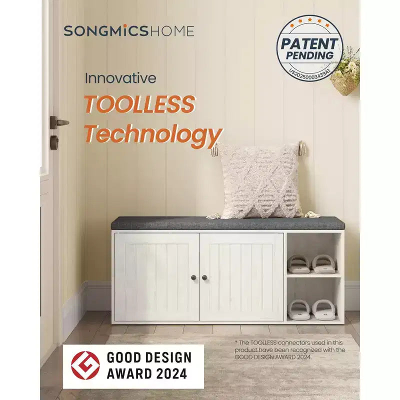 Panca Contenitore Miele Marrone / Bianco Rustico e Grigio Ardesia con Scarpiera, Seduta per 2 Persone