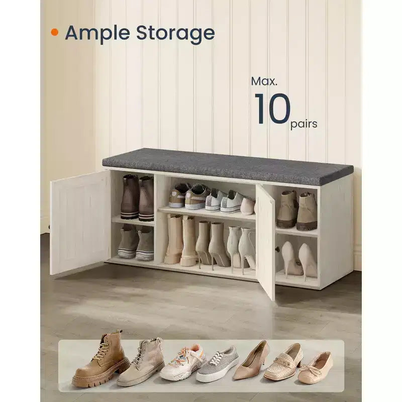 Panca Contenitore Miele Marrone / Bianco Rustico e Grigio Ardesia con Scarpiera, Seduta per 2 Persone