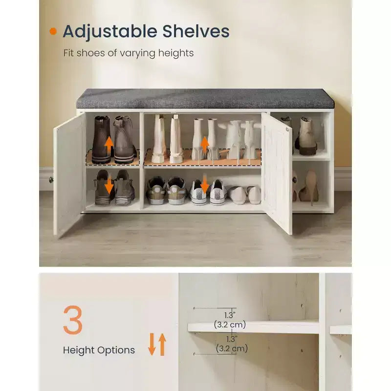 Panca Contenitore Miele Marrone / Bianco Rustico e Grigio Ardesia con Scarpiera, Seduta per 2 Persone