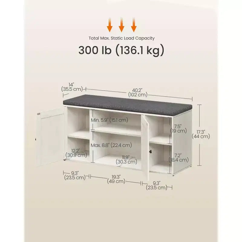 Panca Contenitore Miele Marrone / Bianco Rustico e Grigio Ardesia con Scarpiera, Seduta per 2 Persone