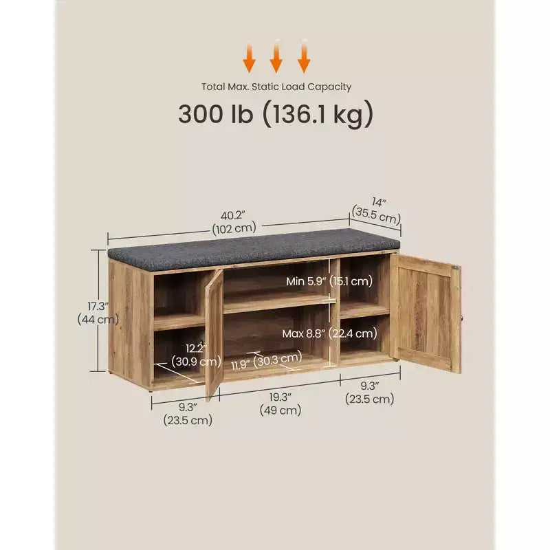 Panca Contenitore Miele Marrone / Bianco Rustico e Grigio Ardesia con Scarpiera, Seduta per 2 Persone