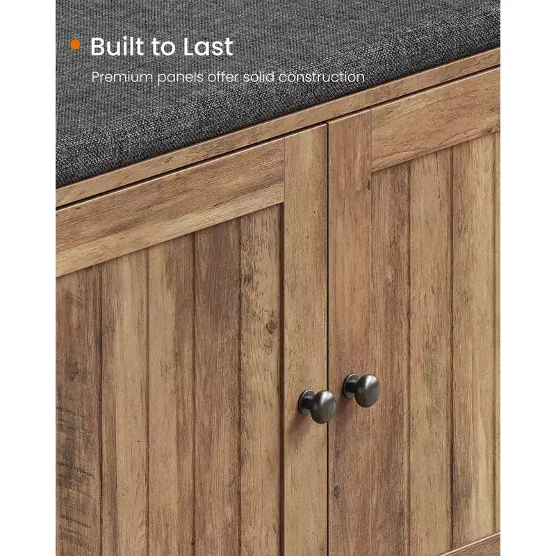 Panca Contenitore Miele Marrone / Bianco Rustico e Grigio Ardesia con Scarpiera, Seduta per 2 Persone
