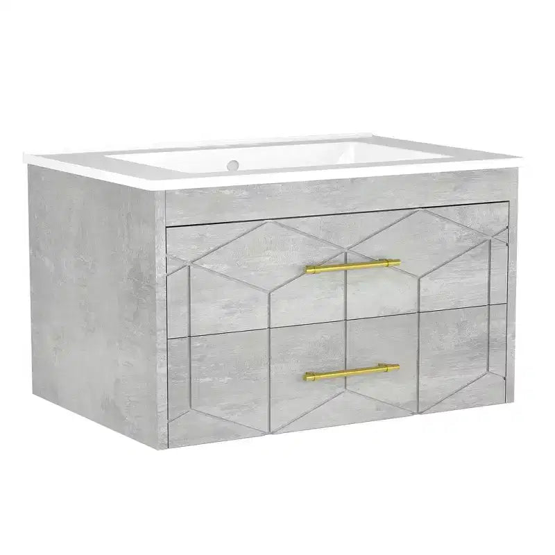 Mobile bagno sospeso nero/grigio/bianco con lavabo, cassetti ammortizzati e maniglie dorate, 61 cm o 76 cm, 1 lavabo