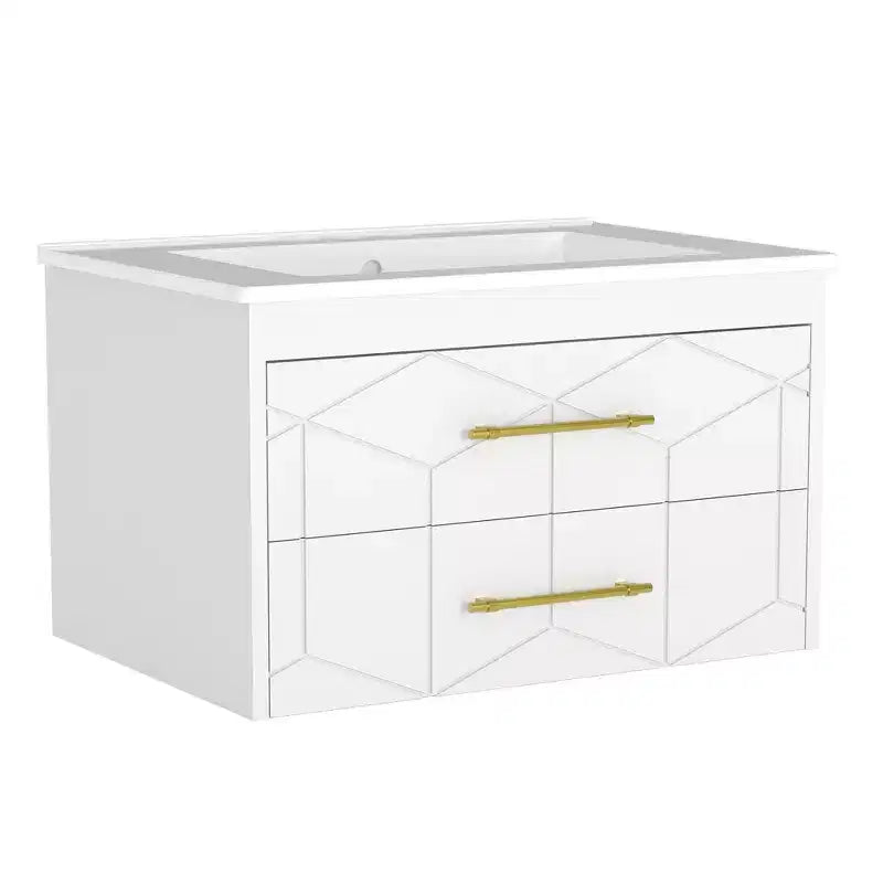 Mobile bagno sospeso nero/grigio/bianco con lavabo, cassetti ammortizzati e maniglie dorate, 61 cm o 76 cm, 1 lavabo