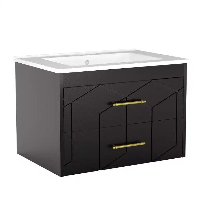 Mobile bagno sospeso nero/grigio/bianco con lavabo, cassetti ammortizzati e maniglie dorate, 61 cm o 76 cm, 1 lavabo