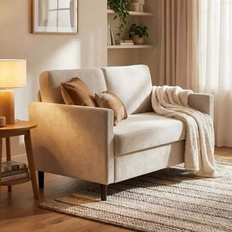Divano a 2 posti "Loveseat" in simil lino beige / grigio / grigio chiaro
