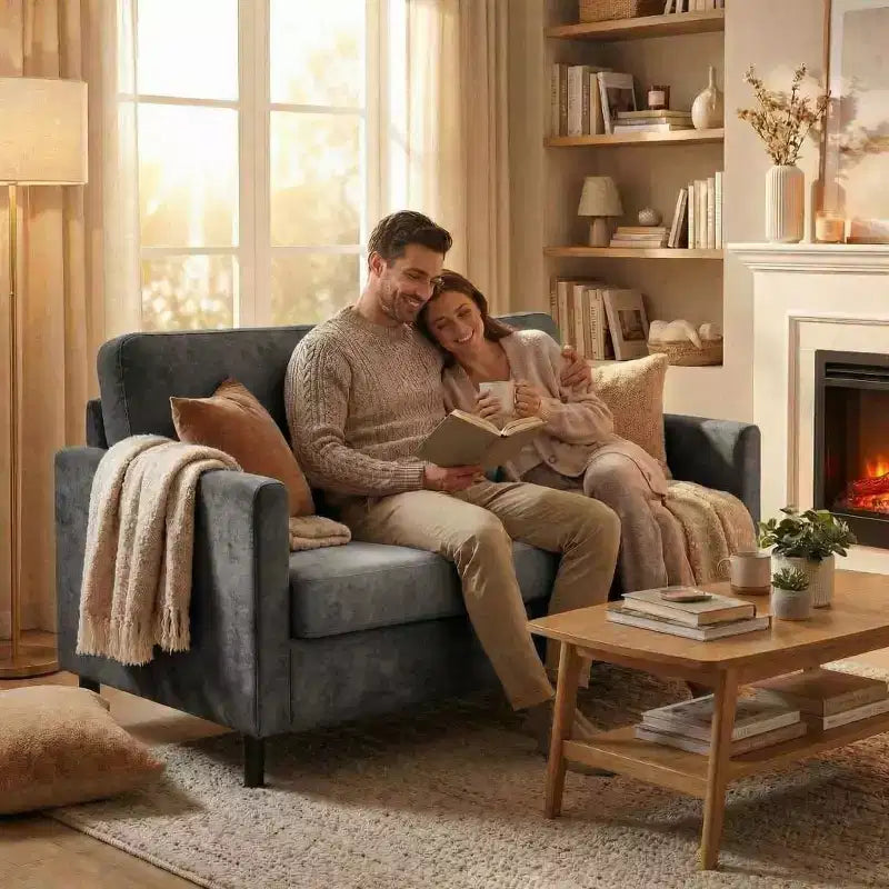 Divano a 2 posti "Loveseat" in simil lino beige / grigio / grigio chiaro